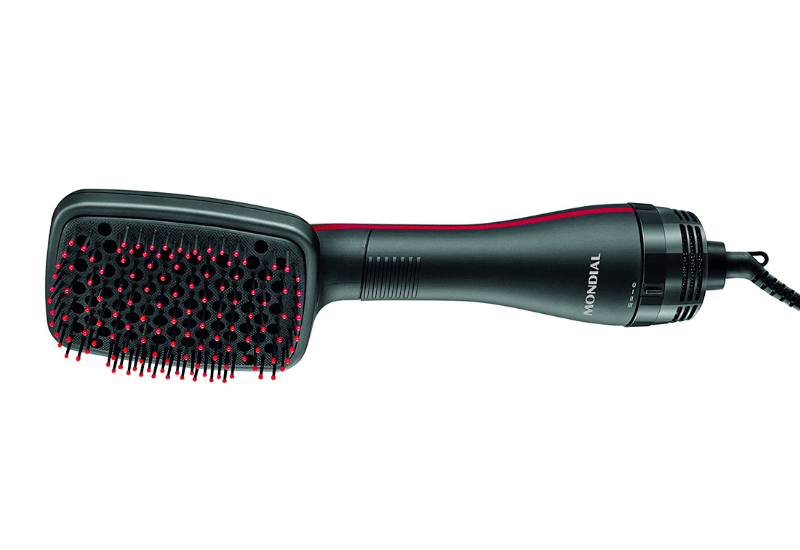 Foto da escova secadora Magic Air na cor preta com cerdas vermelhas