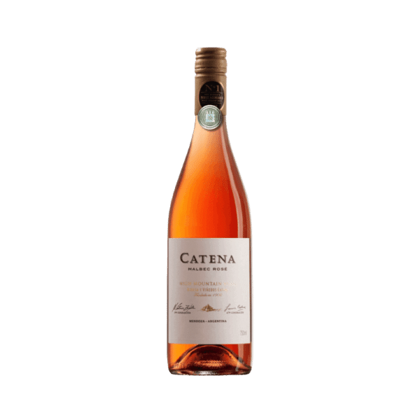 A foto mostra a garrafa do vinho para presentear: Catena Malbec Rosé 2021.