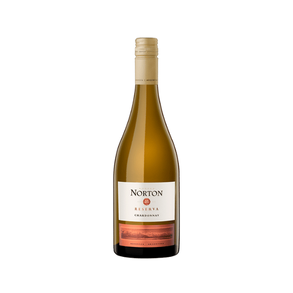 A foto mostra a garrafa do vinho para presentear: Norton Reserva Chardonnay.