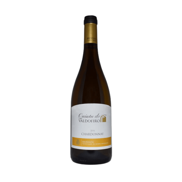 A foto mostra a garrafa do vinho Quinta do Valdoeiro Chardonnay.
