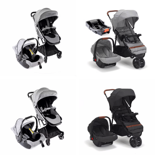 Melhores marcas de carrinho de bebe: A imagem mostra 4 tipos de carrinhos de bebês da Infanti.