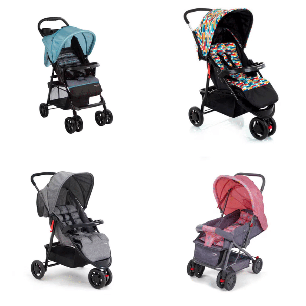 Melhores marcas de carrinho de bebê: A imagem mostra 4 tipos de carrinhos de bebês da Voyage.