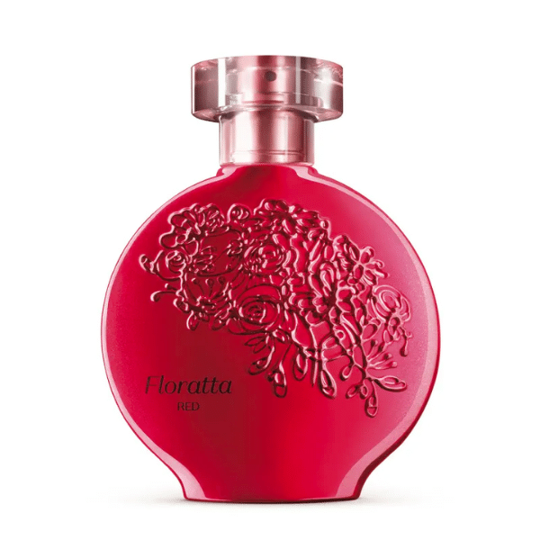 Melhores perfumes femininos Boticário: Floratta Red, frasco vermelho e tampa rosé.