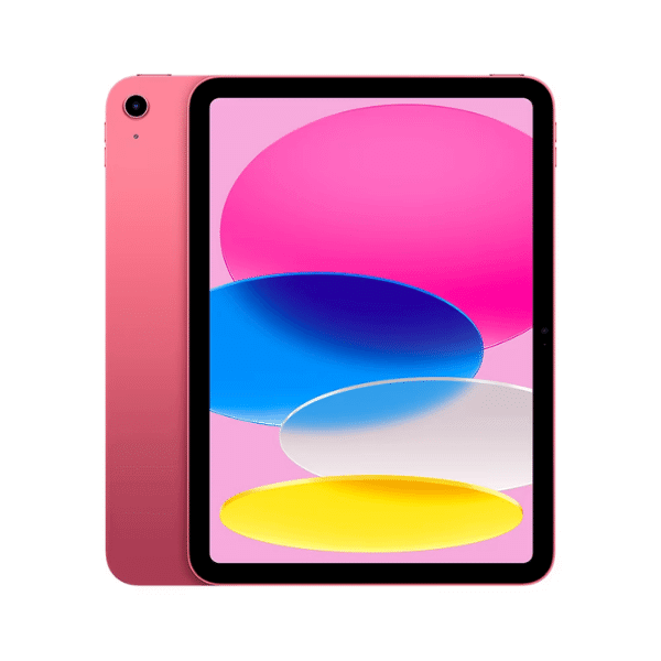 A foto mostra o aparelho iPad de 10ª geração na cor rosa.