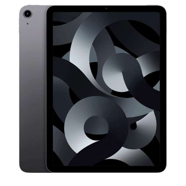 A foto mostra o iPad Air de 5ª geração na cor cinza.