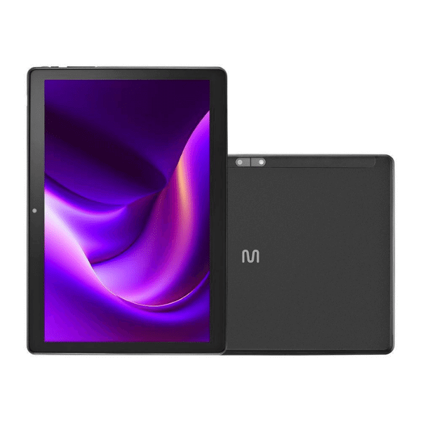 A foto mostra o tablet Multilaser M10A na cor preta.
