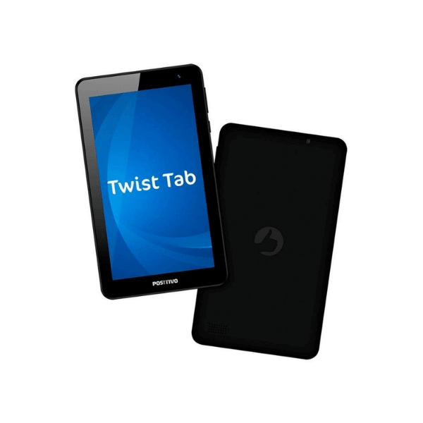A foto mostra o tablet Positivo Twist Kids na cor preta.