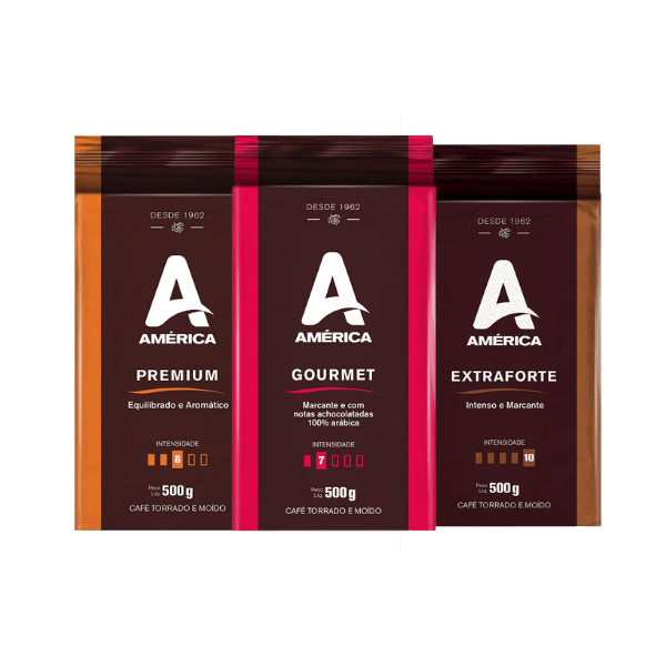 Melhores marcas de café: a foto mostra três embalagens do café América.