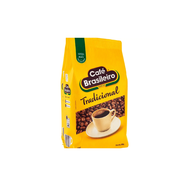 A imagem mostra a foto da embalagem amarela do café tradicional da marca Café Brasileiro