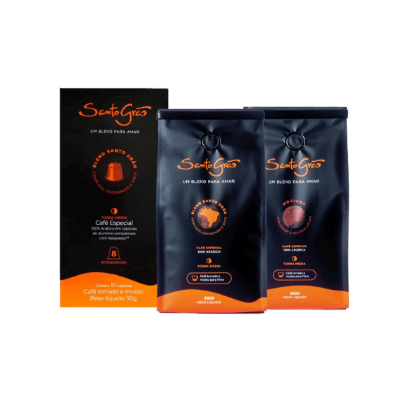 Melhores marcas de café: a imagem mostra três embalagens de café da marca Santo Grão.