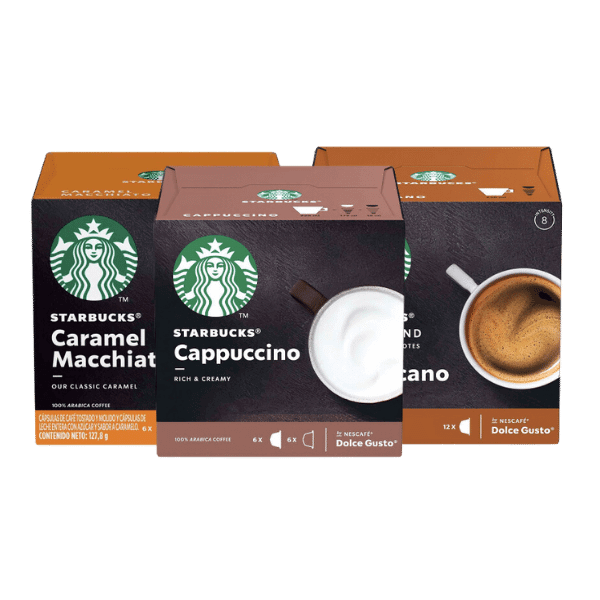 Melhores marcas de café: a foto mostra três embalagens de café em cápsula do Starbucks.