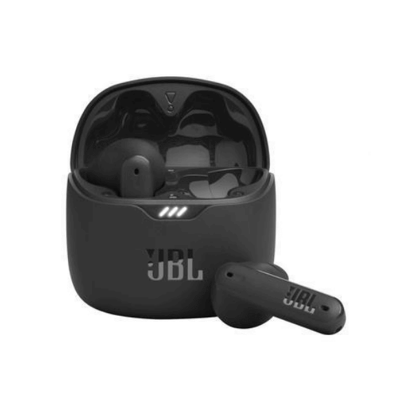 A foto mostra um fone de ouvido bluetooth intra-auricular da marca JBL modelo Tune Flex na cor preto.