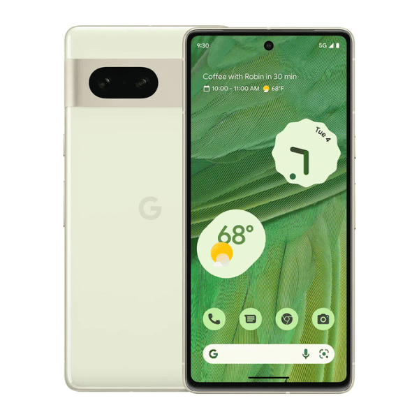 Foto do Google Pixel 7 na cor verde claro.